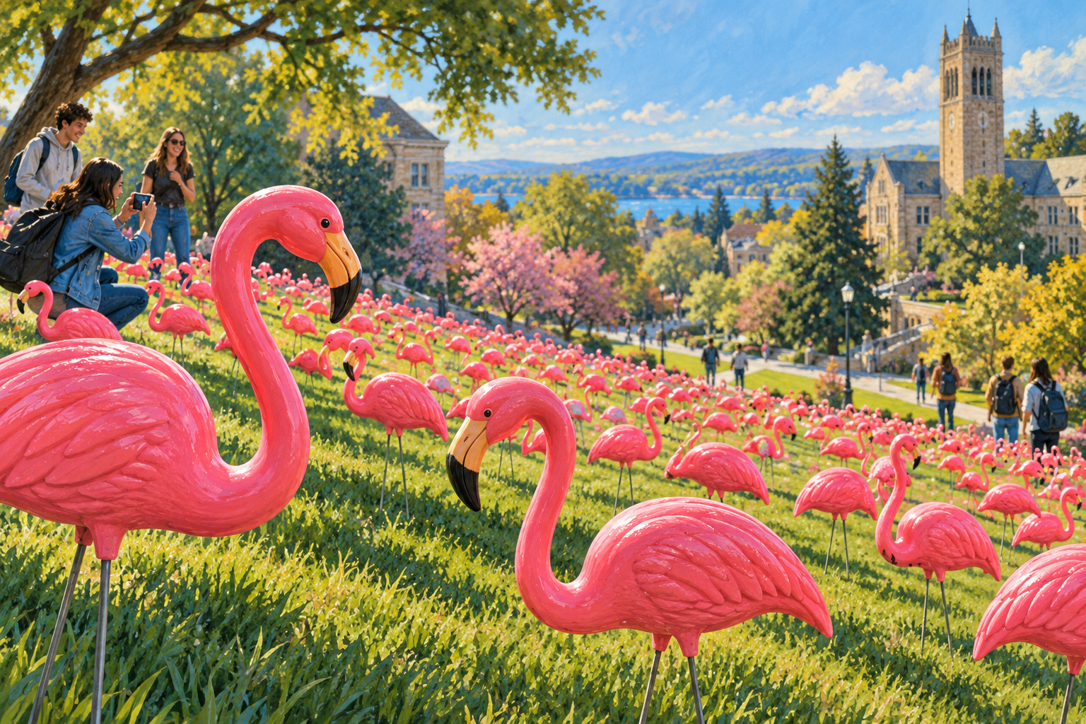Illustrazione AI concettuale: non è una fotografia del campus.