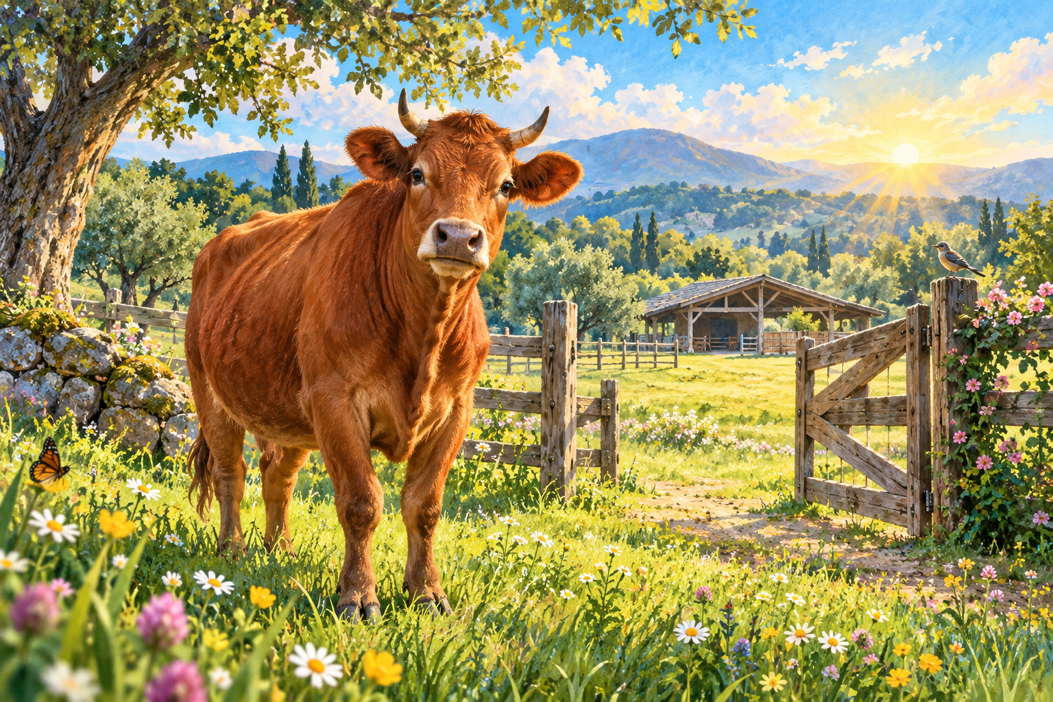 Illustrazione generata con AI: la mucca è simbolica, non un ritratto di Minerva.